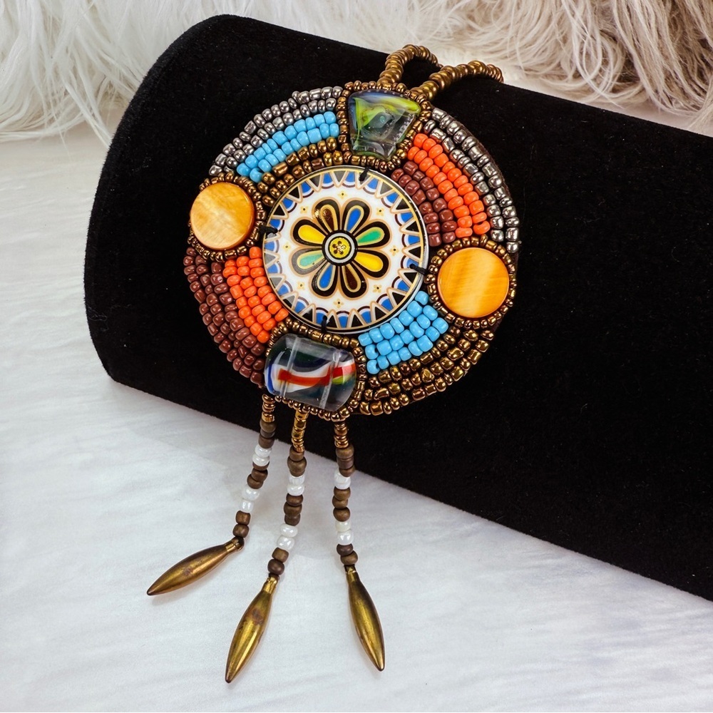 Bohemian Southwestern Chic Custom Beaded Necklace with Large Pendant